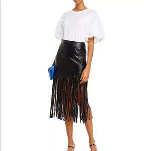 Fringed Faux Leather Midi Skirt